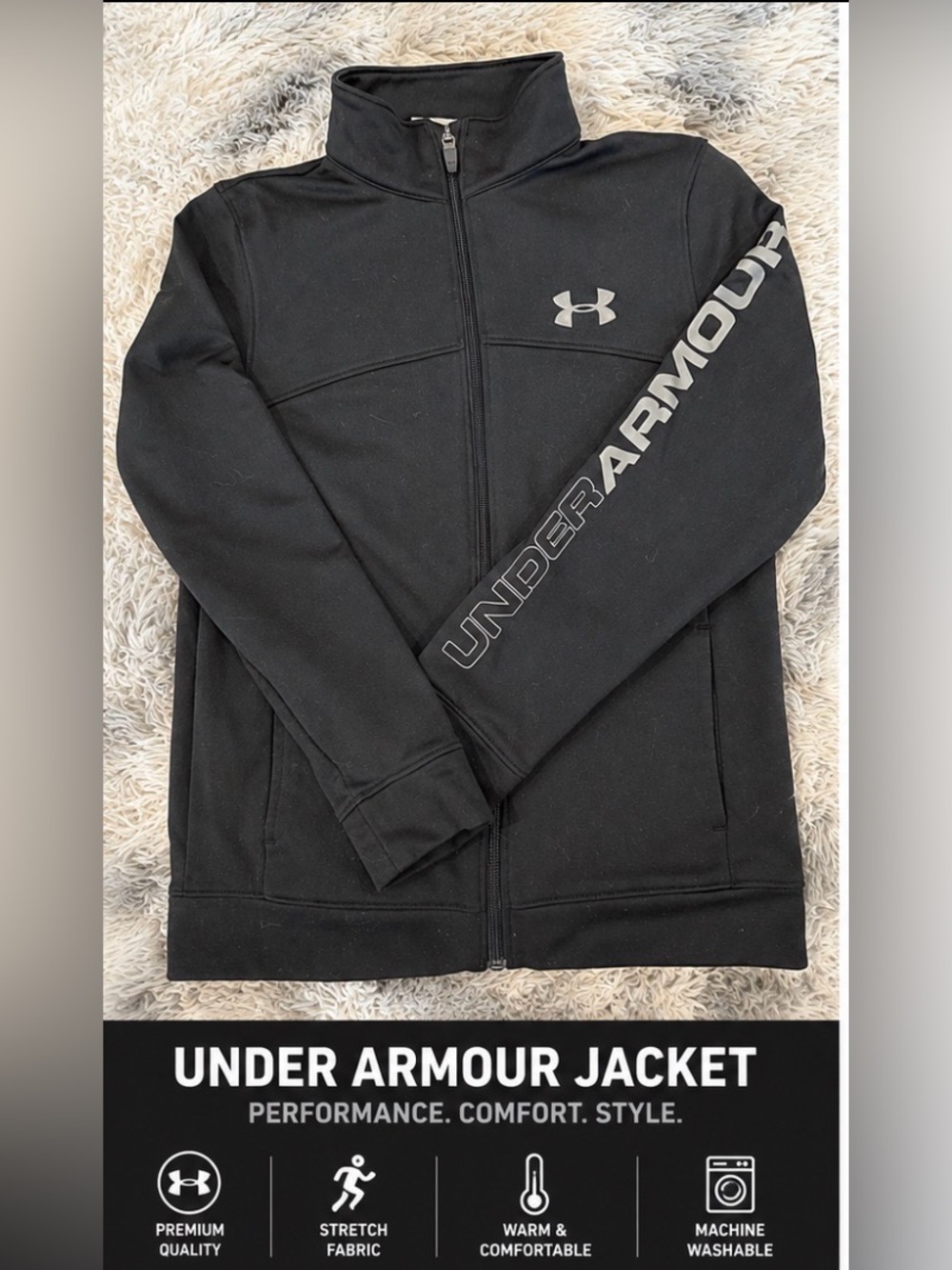 Under Armour Black Jacket with Grey Sleeve Logo